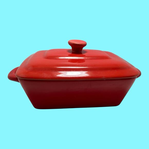 Sterling Home Casserole Baking Dish Rectangle Red with lid 7.5" x 5.25" Handles - Picture 1 of 11